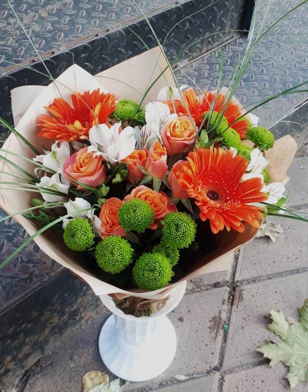 Букет цветов из: Герберы, Хризантемы, Альстромерии и Розы в Редькино