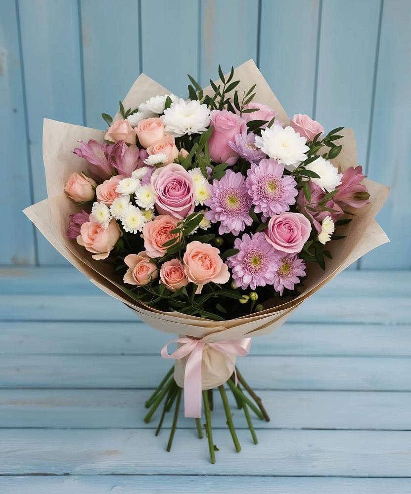 Букет цветов из: Хризантемы, Розы и Альстромерии в Редькино