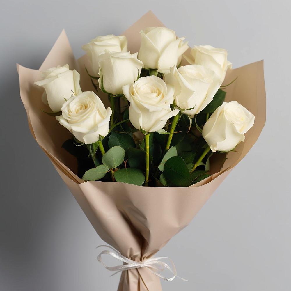 Букет 9 Белых роз Эдлесс Лав в Редькино